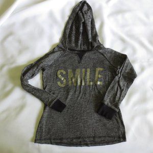 4/$14 XERSION girls BLACK silver HOODIE shirt LIGHTWEIGHT smile SWEATER size 7/8